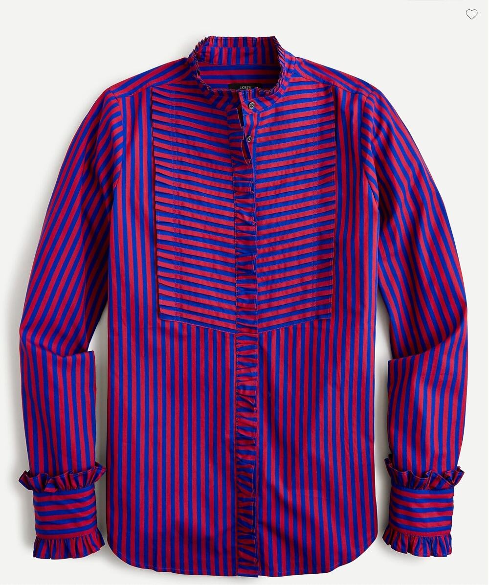 J .CREW NWT Ruffle-trim tuxedo button down shirt in stripe // XS